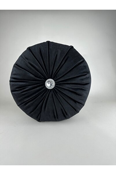 Mrs.Gugar Pernă rotundă din catifea neagră Lux cu detalii în piatră