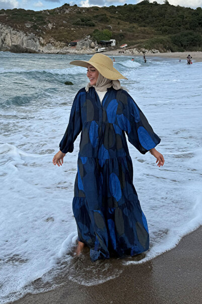 LOCCO Women's Piece Patterned Dress Navy Blue