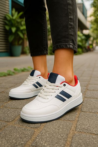 Nstil Daily White Unisex Sneaker Lace-Up Stitching Detail Serrated Sole Ankle Supported Sports Shoes 351