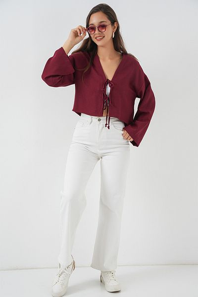 Bigdart Linen Kimono with Tie Front 960 - Claret Red