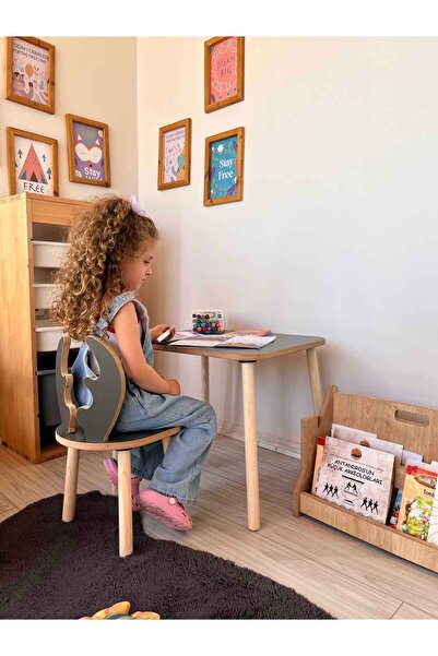 AlfaCountry Mobilya Montessori Çocuk Çalışma Masa ve 1 Sandalye Seti Deer
