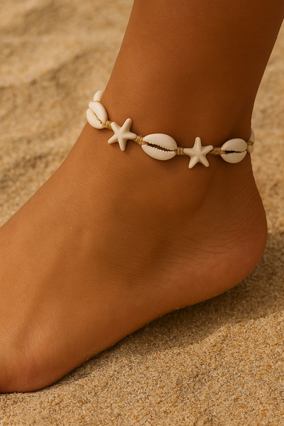 Femenino Kadın Deniz Kabuklu Yıldız Figürlü Halhal - Ayarlanabilir Bilek Aksesuarı