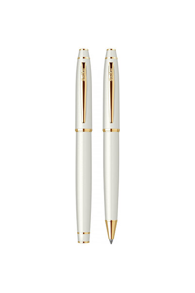 Scrikss WizDesign 35 DOLMA KALEM + TÜKENMEZKALEM SET BEYAZ ALTIN (ÖMÜR BOYU GARANTİLİ-KUTULU-KİŞİYE ÖZEL)