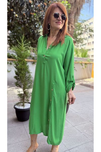 DenizEge L-Side Button Dress Green
