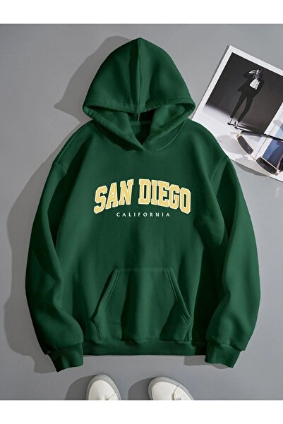 CLAYES San Diego Sweatshirt - Yeşil Baskılı Oversize Kapüşonlu