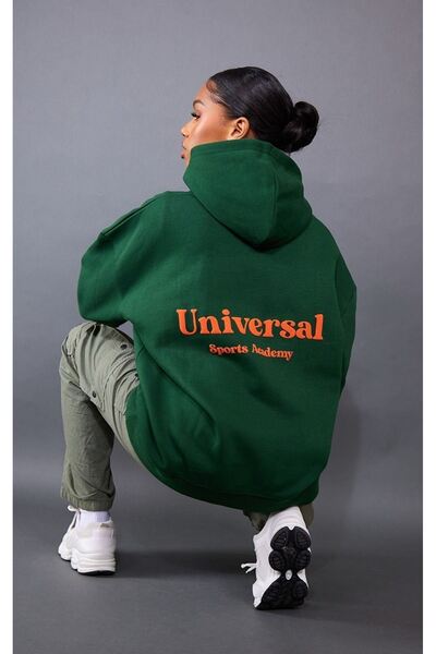 DUBU BUTİK سويت شيرت أكيديمي رياضي عالمي - غطاء رأس كبير الحجم مطبوع باللون ا...