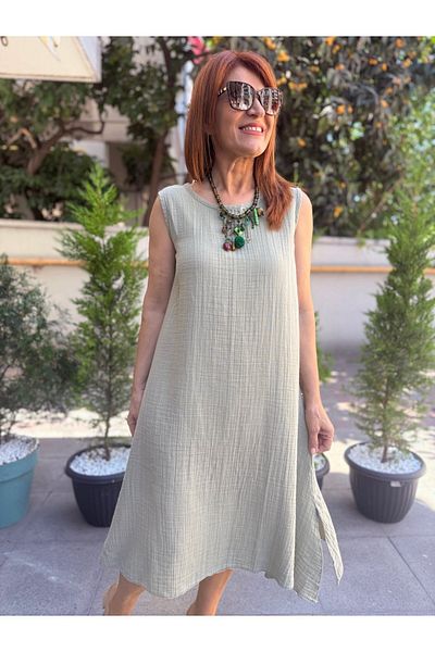 DenizEge Muslin Thick Strap Dress Green