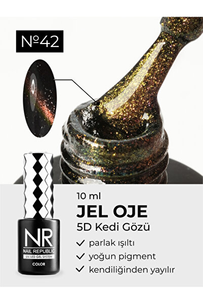 Nail Republic Kalıcı Oje Kedi Gözü Efekti 5D 42, 10 ml – Mıknatıslı Jel Oje