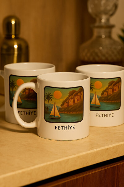 çokaş مجموعة من 3 أكواب بورسلين هدية بطبعة المدينة