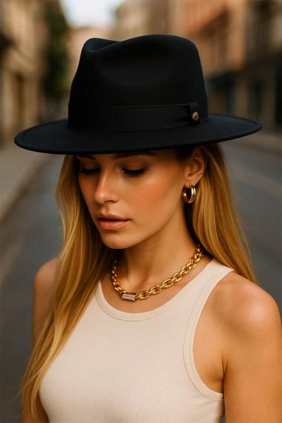 BAHELS Καπέλο Panama - Εισαγόμενο μαύρο, σκληρό καουμπόη, ρυθμιζόμενο καπέλο Fedora