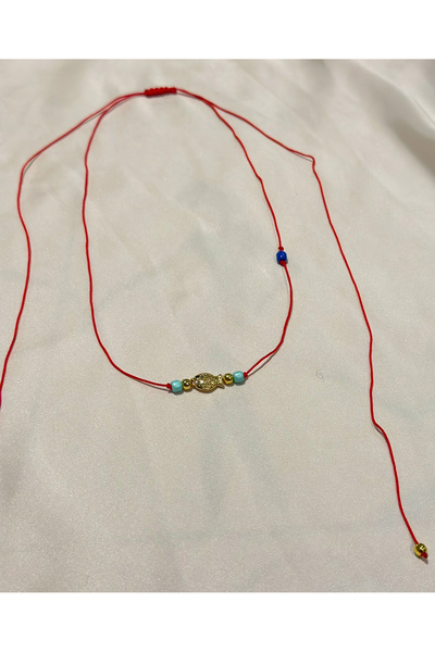 Femenino Kadın Kırmızı İpli Ayarlanabilir Gold Balık Figürlü Kolye – Mavi Boncuk Detaylı