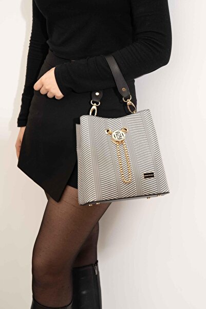 Silver Polo Μαύρο και άσπρο - Μαύρη γυναικεία τσάντα χιαστί SP967