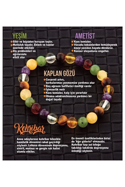OSMANLI DOĞAL TAŞ Sertifikalı Doğal Taş Bileklik - 6mm Kaplan Gözü,kehribar,y...