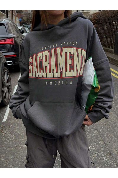 DUBU BUTİK Sacrament Sweatshirt - Smoked Oversize Ribbed Cotton Thick Hood