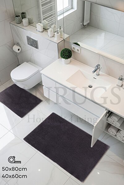 SANRUGS Home & Living 50X80Cm and 40X60Cm 2-Piece Bath Mat Set Plush Furry No...