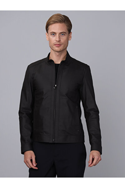 Basics&More سترة جلدية سوداء للرجال