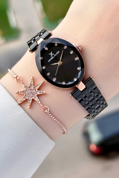 Daniel Klein Kasası Rose Kordonu Siyah Renk Kadın Kol Saati ve Bileklik