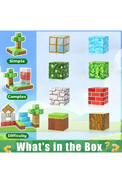 LRS STORE 80 Parça Manyetik Minecraft Tarzı Zeka Geliştirici Blok Mıknatıslı ...