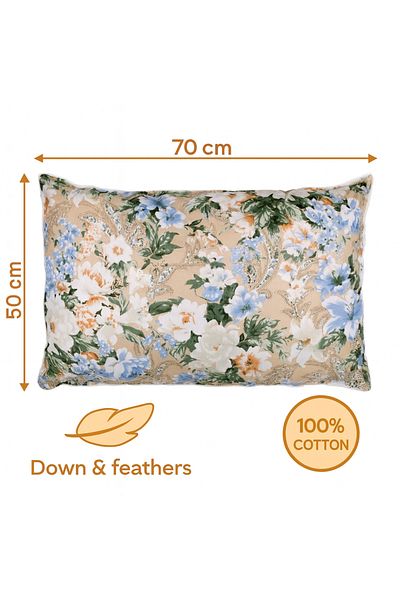 Boema Home Deco Perna puf si pana de gasca, nivel de fermitate ridicat, 1500 g, 50x70 cm, Flori Albastre