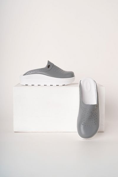 ÇİZGİ MEDİKAL Grey Gold Fit Papuci Sabo pentru femei din piele naturală Papuci ortopedici Doctor Nurse Spital
