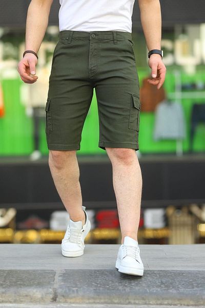 comstar Pantaloni scurți pentru bărbați, cu buzunare cargo, din Gabardine, elastici, strâmți, kaki Capri