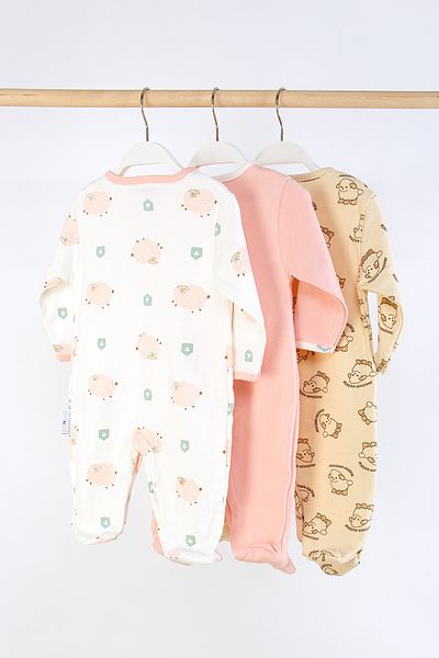 Mini Cotton 100% Cotton 3-Piece Printed Baby Romper with Booties and Snap Fasteners