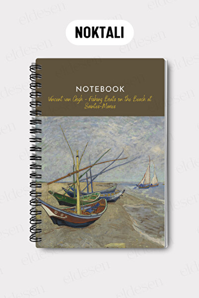 Eldesen Tasarım Van Gogh A5 Spiral Dotted School Notebook, 50 Sheets 100 Pages, Cardboard Cover Notebook, Boats