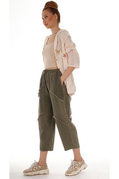 shE tekstil Pockets Mesh Linen Trousers