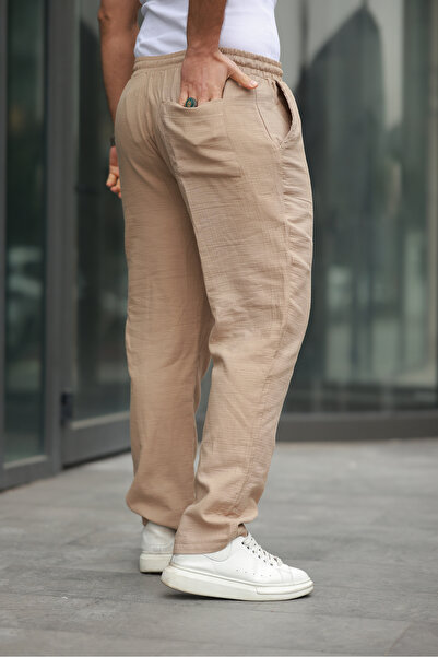 comstar Erkek Beli Lastikli Bol Vizon Keten Baggy Pantolon