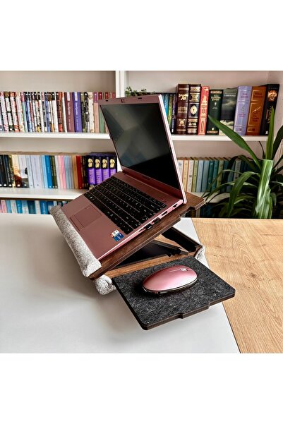 Vigo Wood - Eğim Ayarlanabilir Çekmeceli Mousepad Minderli Laptop Sehpası - Ceviz Ls051