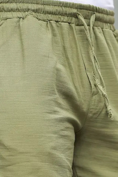 comstar Erkek Beli Lastikli Bol Yeşil Keten Baggy Pantolon