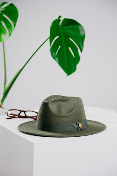 Luminos Butik Unisex Trendy Fedora Hat - Khaki Tape Detailed, Stylish and Comfortable Decorative Accessory Spk1145