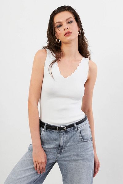 Cool & Sexy Weiße Damen-Strickbluse mit Leiterkragen YV83
