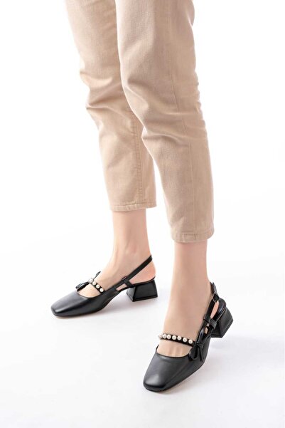 macella Arkası Açık Kare Burunlu Kısa Topuklu Incili Günlük Rahat Babet Kadın...