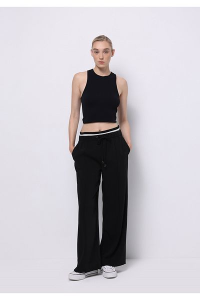 Colin's Pantaloni negri pentru femei, cu talie înaltă, cu picioare largi