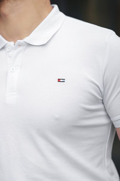 comstar Tricou alb cu mânecă scurtă pentru bărbați, cu gât polo, fără ondulații