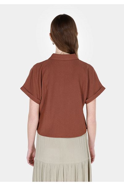 Colin's Regular Fit Shirt Neck Jacquard Women's Brown Short Sleeve Shirt