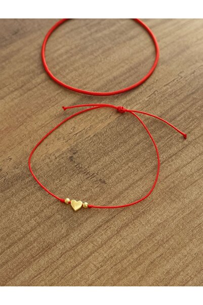 Femenino 2’li gold kalp figürlü kırmızı ip şans halhal