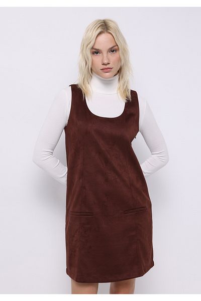 Colin's Regular Fit Plain Women's Brown Sleeveless Dress