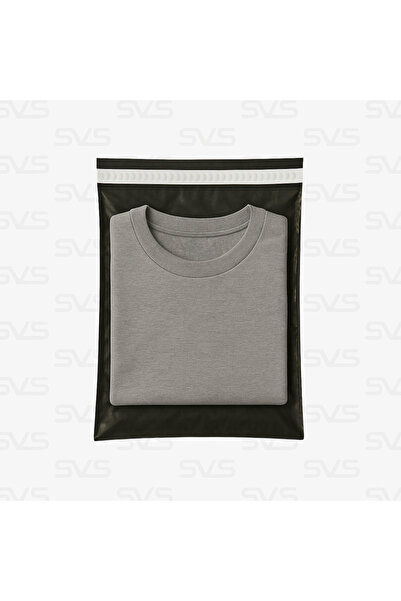 SVS ETİKET PLASTİK Tek Tarafı Şeffaf Kargo Poşeti - 25x30 Cm - Siyah - 100 Adet