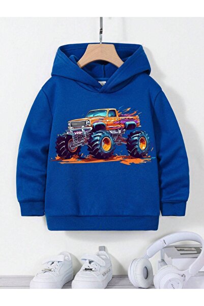Sweetline Детски суитшърт с качулка и принт на автомобили в син цвят Saxon