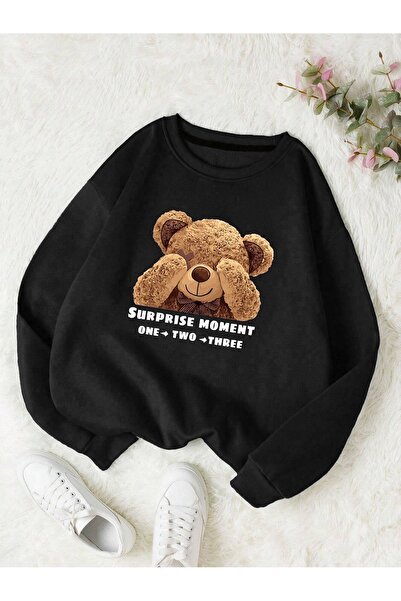 Sweetline Hanorac Surprise Moment Bear - Negru Imprimat Oversize Winter Gros ...