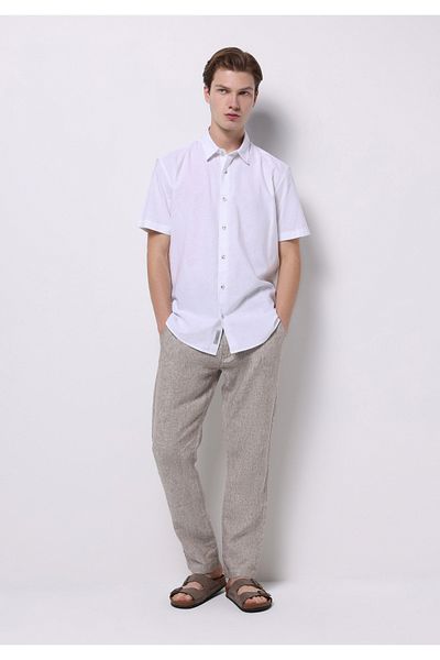 Colin's Pantaloni maro din amestec de in pentru bărbați, cu talie medie, cu picioare lungi