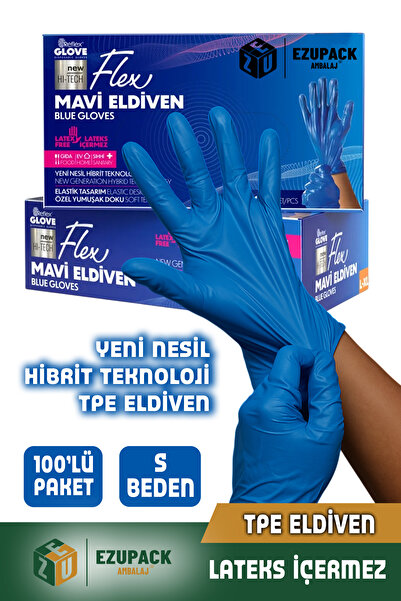 Ezupack S Beden Glove Flex Tpe Eldiven 100'lü Gıda Pudrasız Medikal Temizlik Mutfak (Lateks Nitril İçermez)