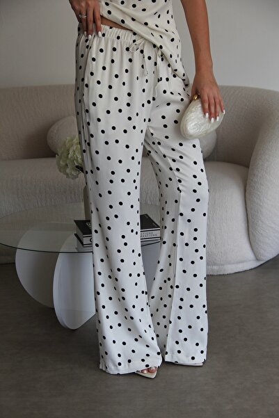 Julidress White Polka Dot Blouse and Pants Bottom Top Premium Satin Set