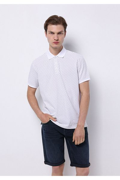 Colin's Regular Fit Polo Neck Printed Cotton Men's White Short Sleeve T-Shirt