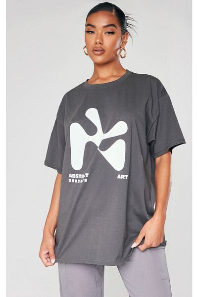 CLAYES Tricou Abstact Oversize Afumat - Imprimat Oversize