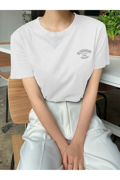 CLAYES Sunshine 1982 Single Jersey T-Shirt - White Printed Oversize Crew Neck Short Sleeve T-Shirt