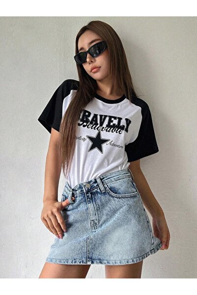 CLAYES Μπλουζάκι Bravelly Star Piece Single Jersey - Λευκό Μαύρο Oversize T-Shirt με λαιμόκοψη με κοντό μανίκι