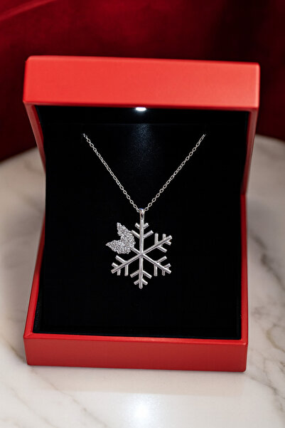 KAR DİAMOND 14 Ayar Altın Zincirli Rodyumlu Kar Tanesi Kelebek Kolye - Sertif...